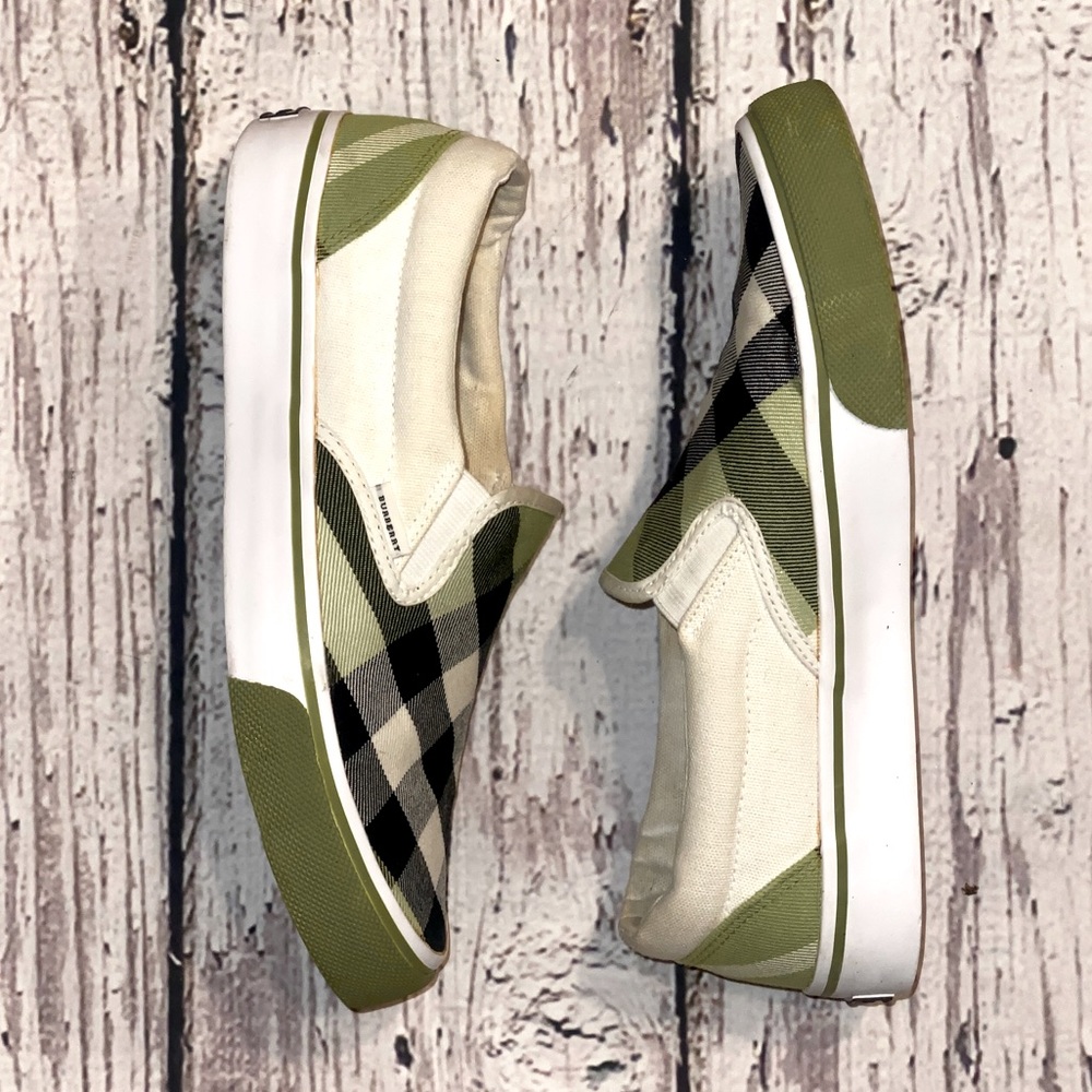 Burberry Green Black White Check Slip-On Sneakers - Picture 3 of 9